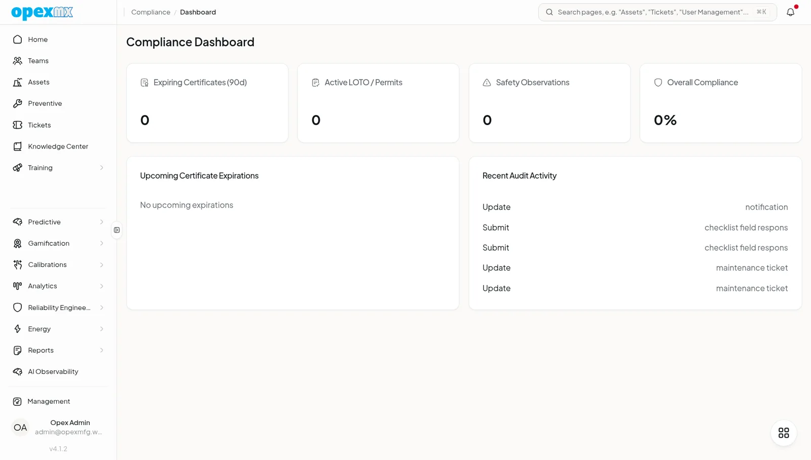 Compliance dashboard showing security controls and their status.