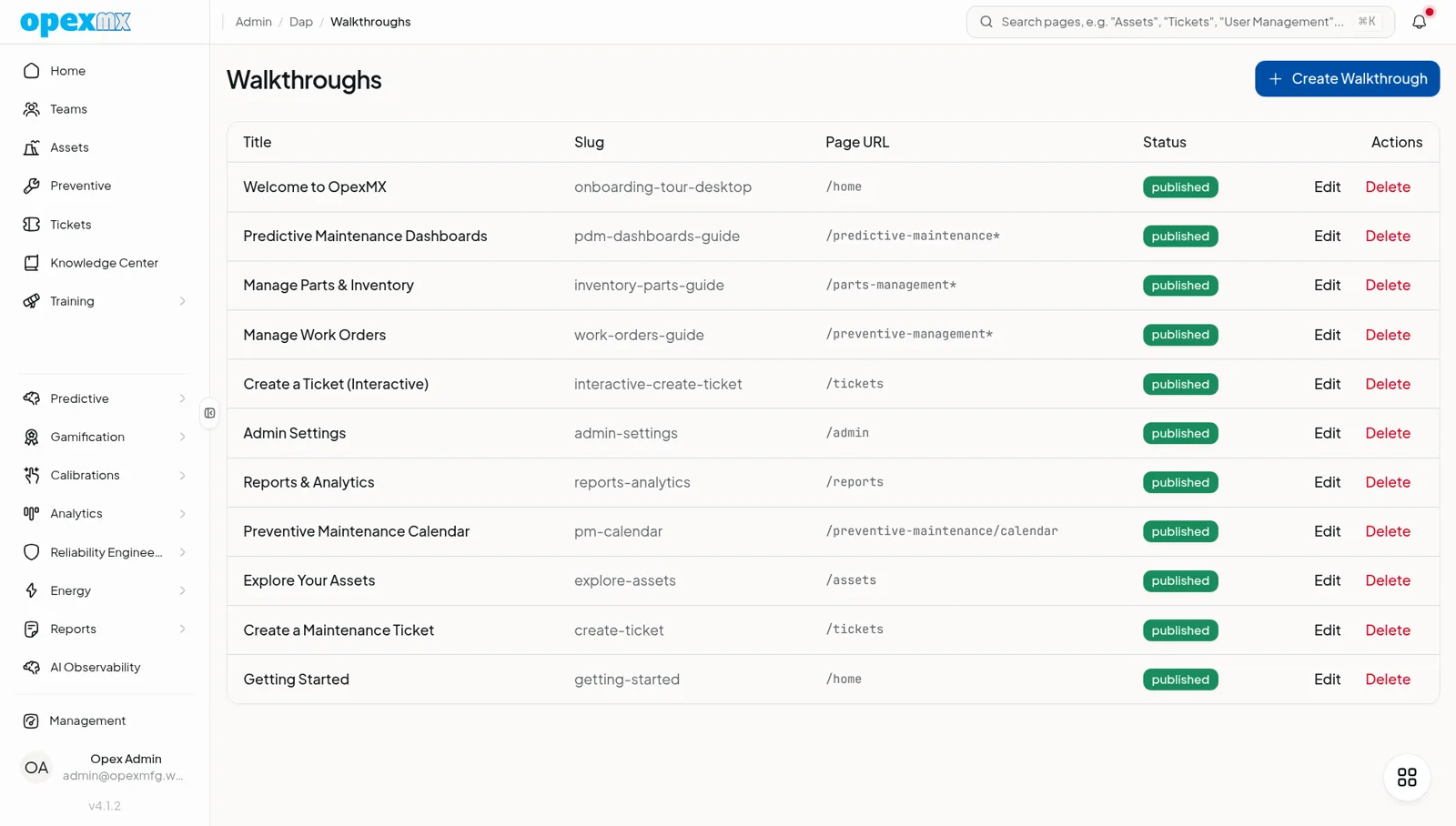 OpexMX digital adoption manager with in-app walkthroughs, tooltips, hotspots, and completion analytics.